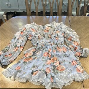 Blue and Orange Long Sleeve V-Neck Sundress